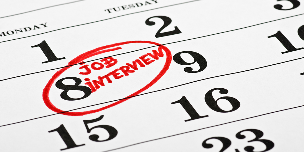 Excerpt from calender. Job interview in red writing on date. Photo: colourbox.com